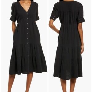 Madewell Black Cotton Gauze Button Front Cottagecore Midi Boho Dress size 00